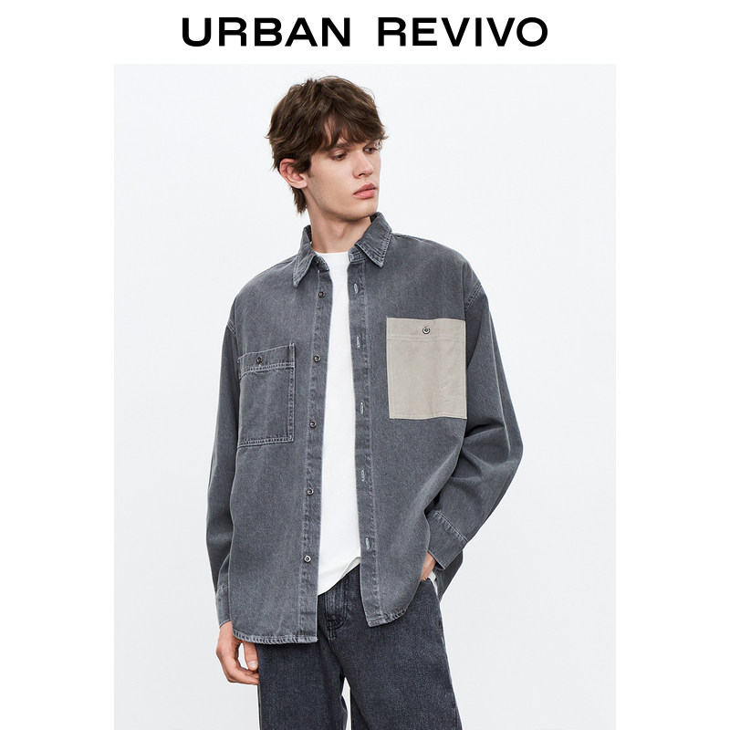 UR2021 winter New menswear fashion stitching lapel loose denim shirt ML43RBMN2001