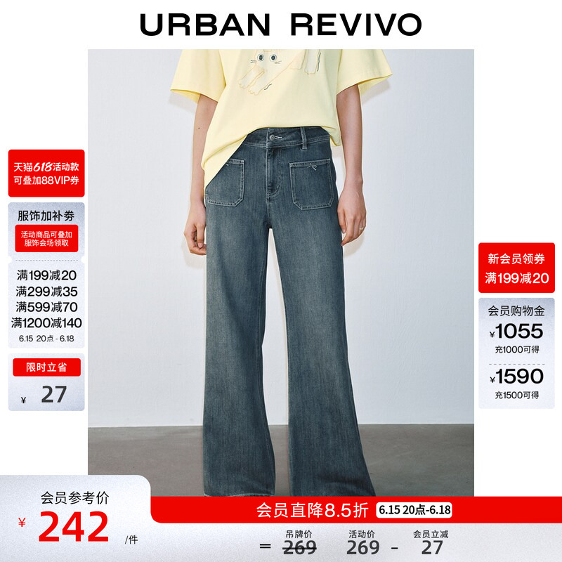 Ur2026 New Summer Women's Casual Washed Denim Flared Pants with Bow Patch Pockets Uyy860165 Ur2026 New Summer Women's Casual Washed Denim Flared Pants with Bow Patch Pockets Uyy860165