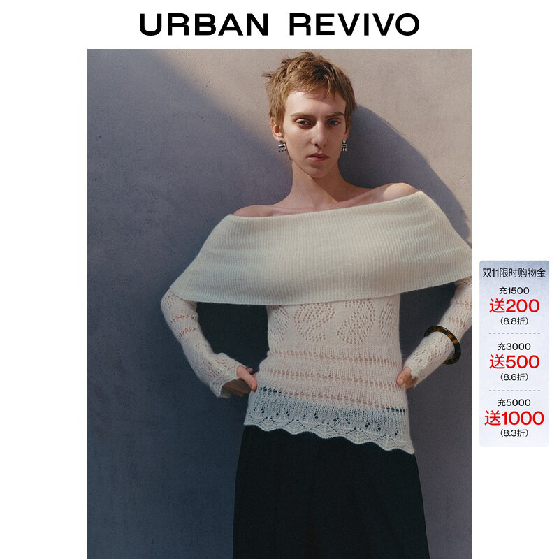 Ur2026 New Autumn Women's Casual and Simple Wool-Blend Versatile One-Line Neckline Cut-Out Knit Sweater Uwh960096
