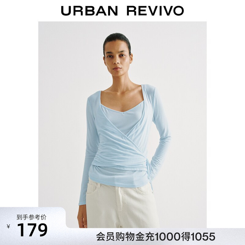 Ur2026 New Autumn Women's Clothing Elegant V-Neck Cross-Tie Fake Two-Piece Long-Sleeved T-Shirt Uwm460230