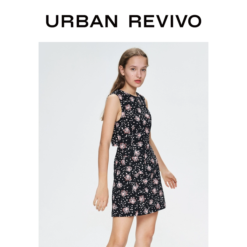 UR mùa xuân mới thanh niên nữ váy mỏng phù hợp cổ tròn in retro YV09S7EN2000 - Sản phẩm HOT