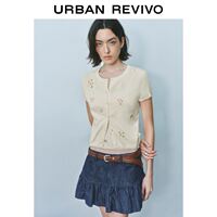 URBAN REVIVO Womens 3D Bow French Floral Decorated Short-Sleeve Knit Cardigan