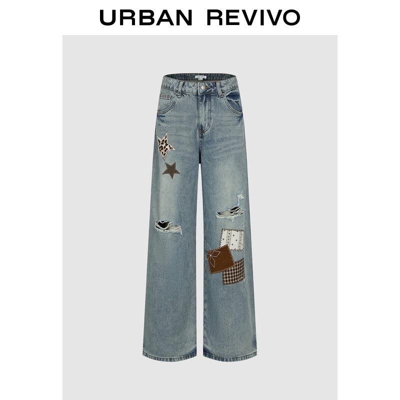 Ur2026 New Autumn Women's Casual Ripped Patchwork Embroidered Wide-Leg Denim Pants Uyl860158 Ur2026 New Autumn Women's Casual Ripped Patchwork Embroidered Wide-Leg Denim Pants Uyl860158