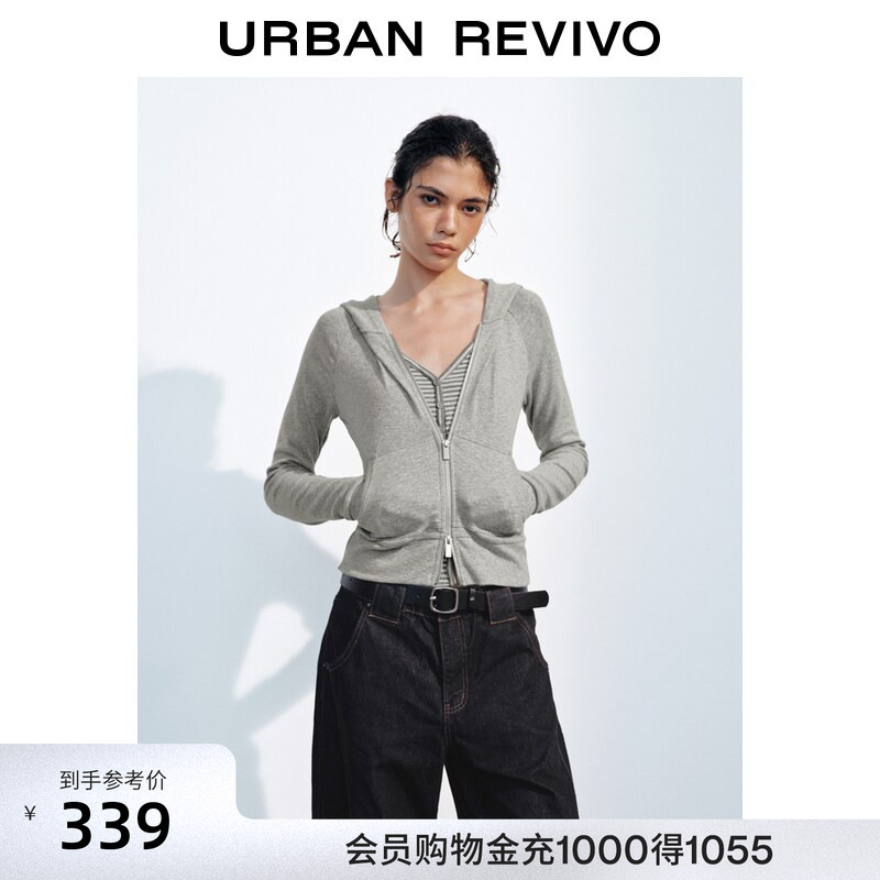 Ur2026 New Autumn Women's Clothing Color-Blocking Barn-Style Fake Two-Piece Waist-Cinching Hooded Sweatshirt Jacket Uyv160083 Ur2026 New Autumn Women's Clothing Color-Blocking Barn-Style Fake Two-Piece Waist-Cinching Hooded Sweatshirt Jacket Uyv160083