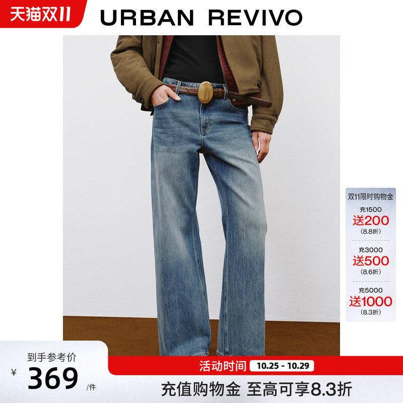 Ur2026 New Winter Women's Casual Retro Belt Wide-Leg Denim Pants Uwj860114