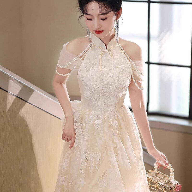 French Evening Dress for Women 2025 New Style Light Luxury High-End Hostess Chinese-Style Toast Dress Bride Engagement Wedding