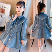 Girls spring and autumn one-piece dress 2022 new Korean version Yangqi students 100 lap fashion long Jeans Long Sleeve Skirt