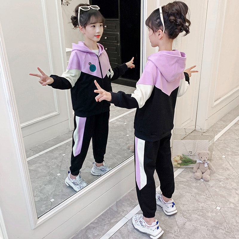 Girls' spring suits 2022 new children's Western style net red middle-aged children's girls color matching clothes fashionable spring and autumn tide
