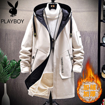 Playboy mens coat autumn and winter 2020 New plus velvet padded windbreaker medium long casual jacket mens