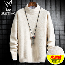 Playboy semi-turtleneck sweater men loose trend thickened mink velvet men autumn and winter knitted base shirt