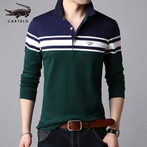 Cadile crocodile spring new mens long sleeve lapel striped business casual cotton top mens T-shirt