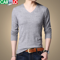 Kadile crocodile spring new mens long sleeve sweater V-neck casual solid color thin sweater Korean sweater