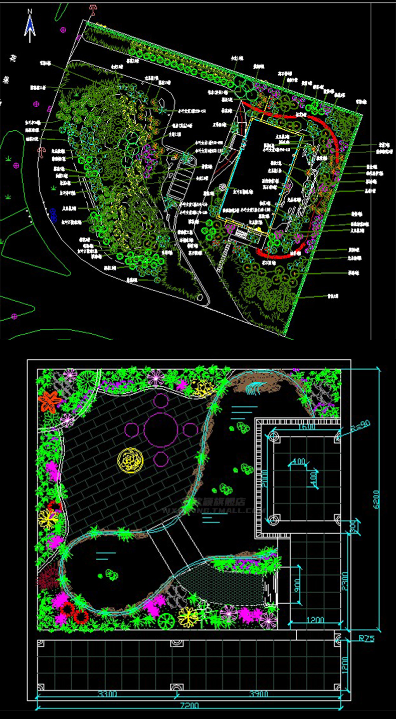 50套园林景观施工图图例素材别墅花园庭院设计方案CAD图库平面图植物