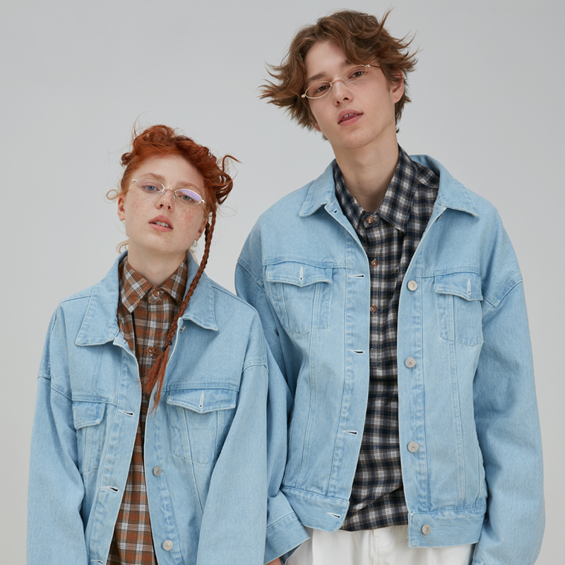 square houtest 2019 Autumn bf wind light blue denim jacket oversize frock short jacket