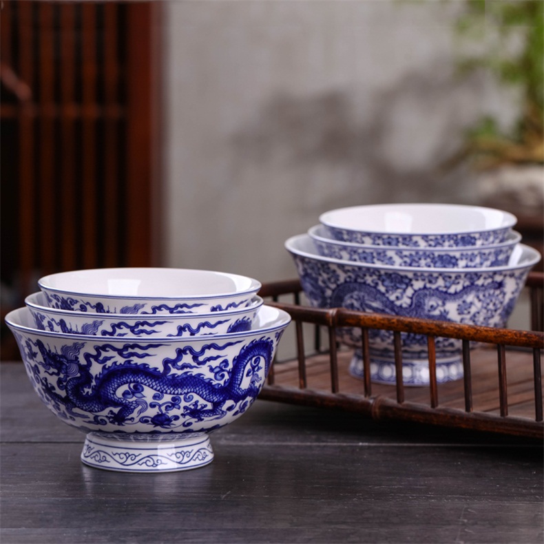 A single pack JingDe ceramic bowl glair household eat high anti hot bowl of rice ipads China blue and white porcelain rainbow such use