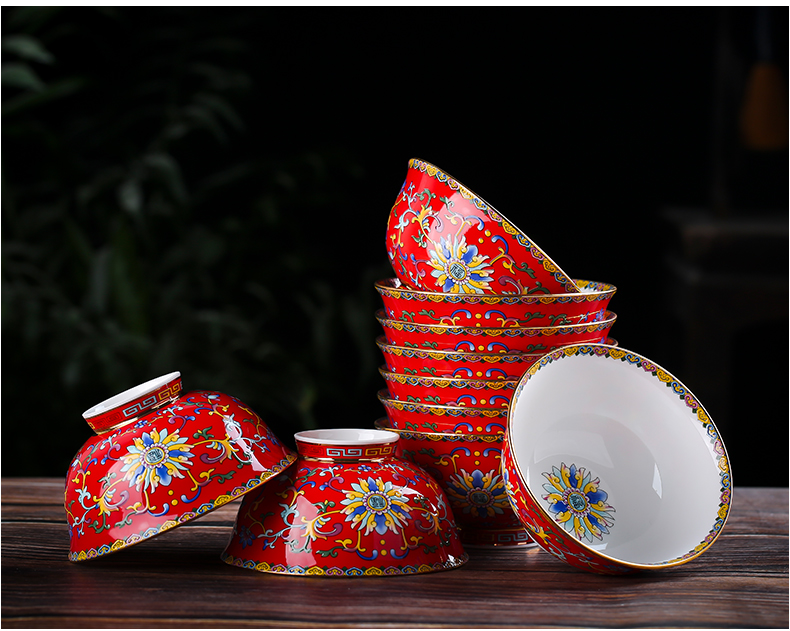 Jingdezhen ceramic creative tall bowl of 10 home a large ceramic bowl of hot rice bowl bowl suit