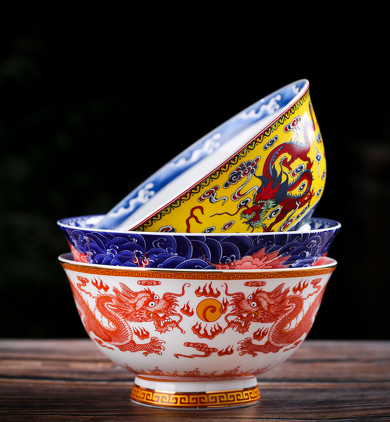 Jingdezhen household ceramics large 6 inches tall foot ipads porcelain bowl noodles in soup bowl individual Chinese ltd. rainbow such use