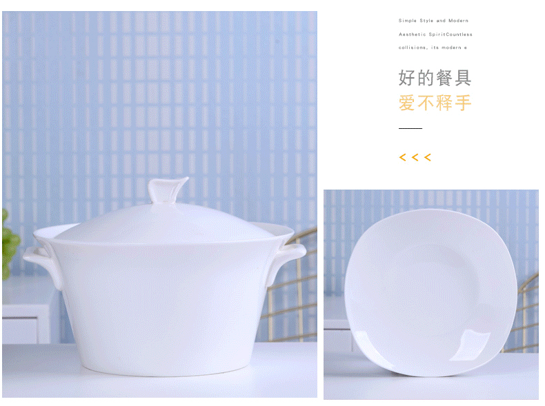 Jingdezhen ceramic white large soup bowl of household microwave oven with cover soup basin product of pot mercifully rainbow such as bowl dish bowl of soup