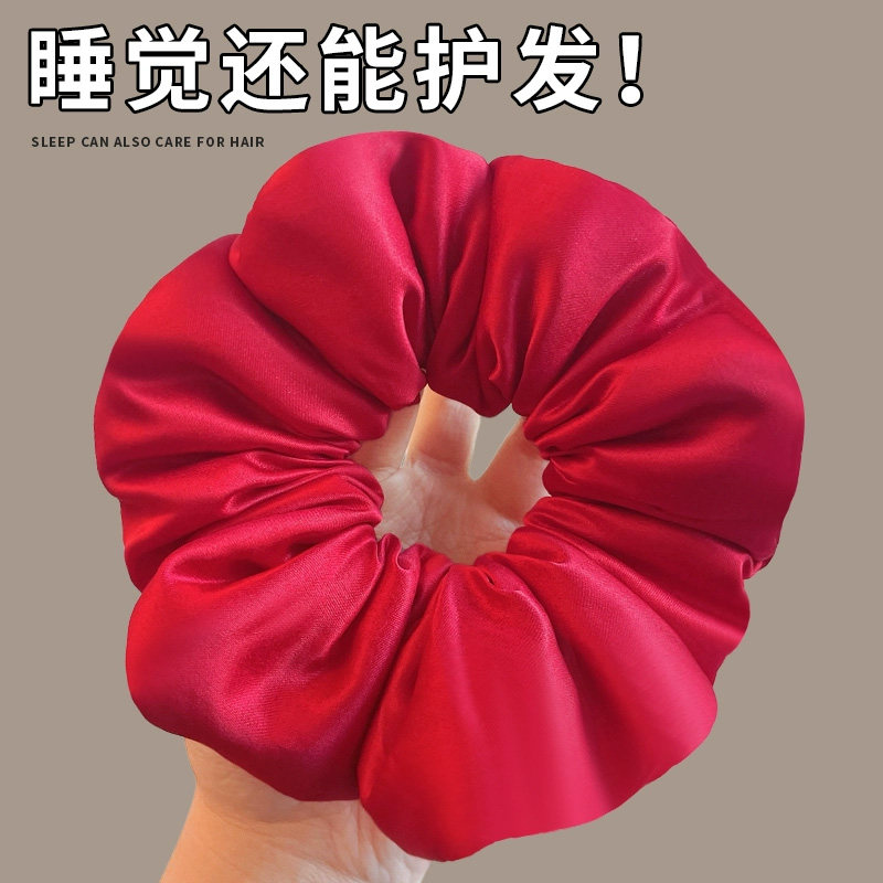 Zhang Ruonan's Same Style Red Scrunchie, High-End Ponytail Hair Tie, Satin Kitsch Padded Sleep Hairband