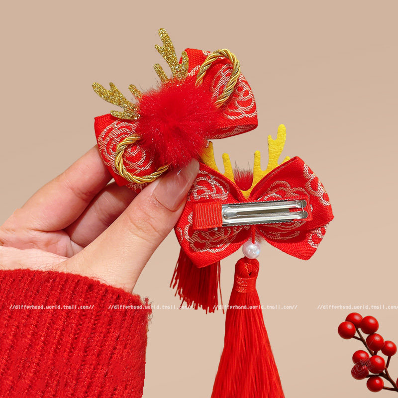 New Year Red Children's Festive Hairpin Bowknot New Year Hair Accessory Ancient Style Headdress Chinese Style Girls' Hanfu Hairpin