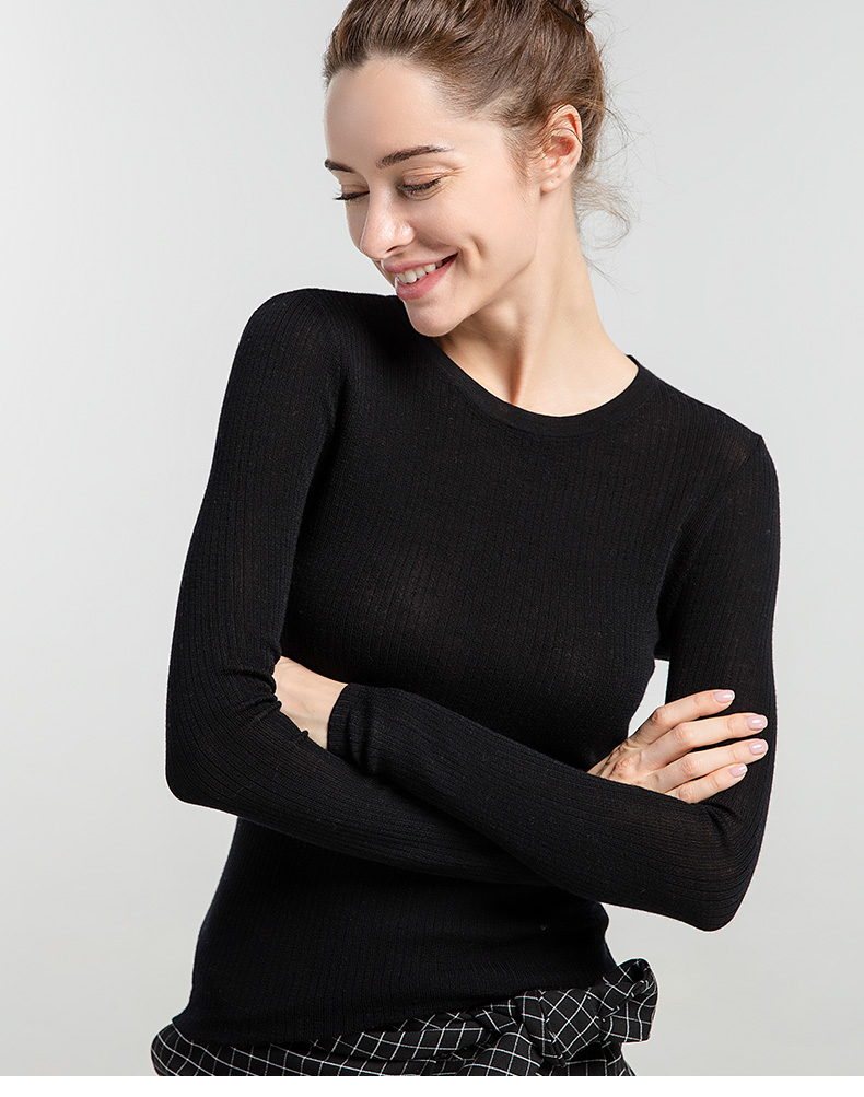 Áo len nữ dài tay mùa thu Mới vòng cổ cao cổ cao Slim Slim mỏng thun mỏng áo len mỏng áo len dáng dài