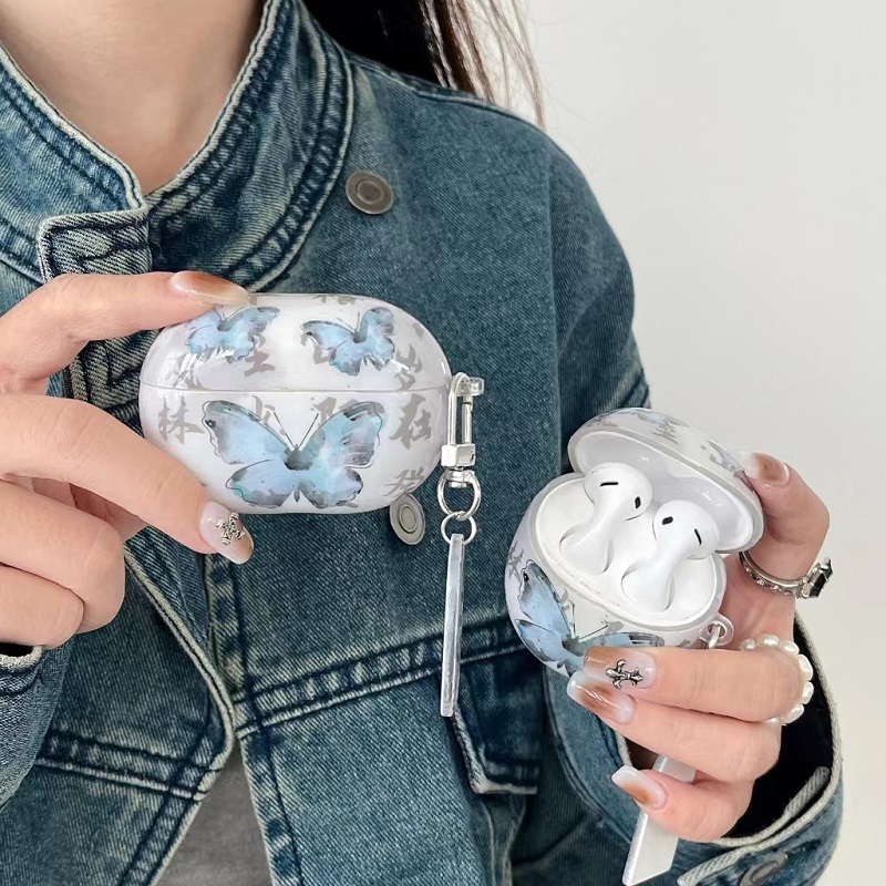 Green water ink butterfly applicable Huawei headphone protective sleeve freebuds4 protection shell freebrudspro Bluetooth headphone shell freebud4i sleeve buds3 idea