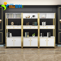 Li Ke light luxury Hong Kong-style bookcase Household showcase Office file cabinet Gold-plated Stainless steel floor-to-ceiling bookshelf multi-layer storage