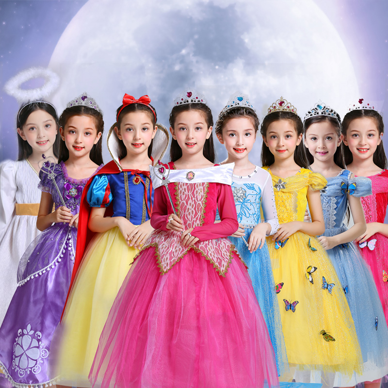 Halloween Children's clothing Ice and snow Princess Esha Princess Dresses Girl White Snow Princess Belle Grey Girl Gown