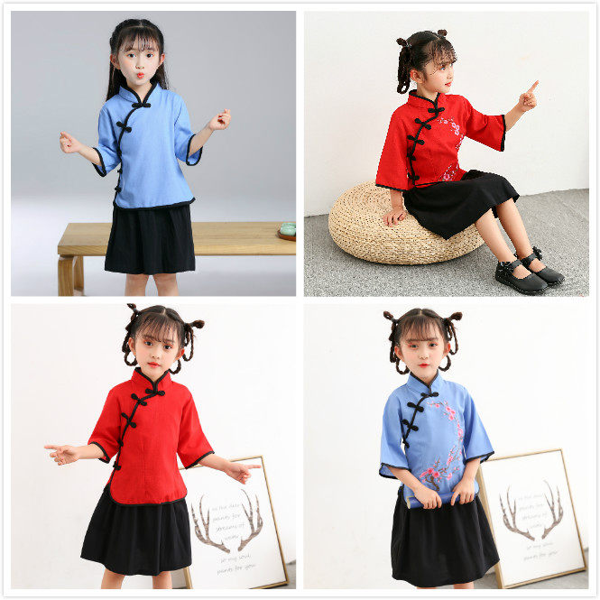 Children's Republic of China wind clothing students May Fourth youth Zhongshan suit boys and girls cotton and hemp Han clothing chorus recitation performance clothing