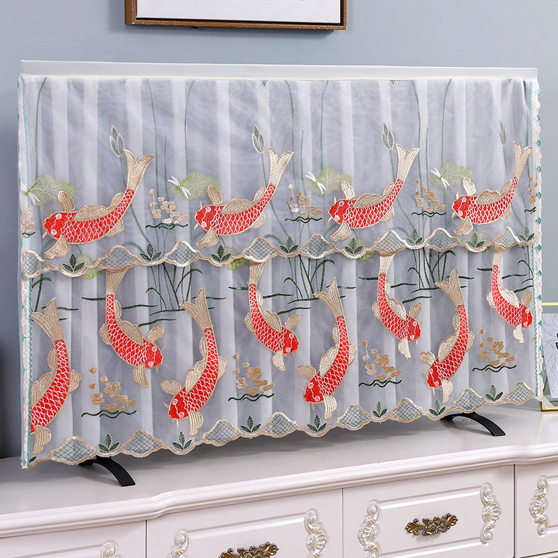 Wenlian LCD TV dust cover new TV set lace embroidery 55 inches 65 inches hanging TV cover cloth
