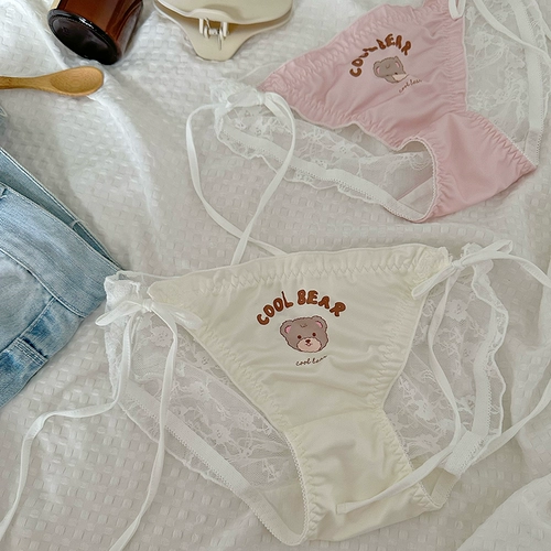 Крутой медведь кружево шнурок, сексуальное, чистое и сексуальное с высоким разрезом кружевное белье для женщин, чисто хлопковые девушки 2024 Новый