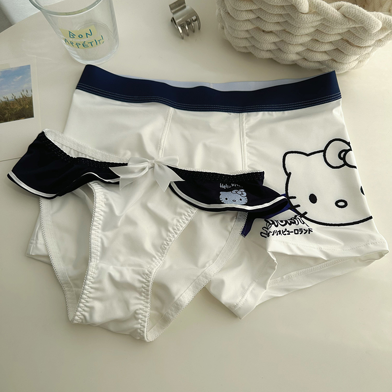 Hellokitty White Couple Underwear, One for Men and One for Women, Sexy Pure Desire Style, Abstinence Style, 2025 New Model, Pure Cotton Crotch