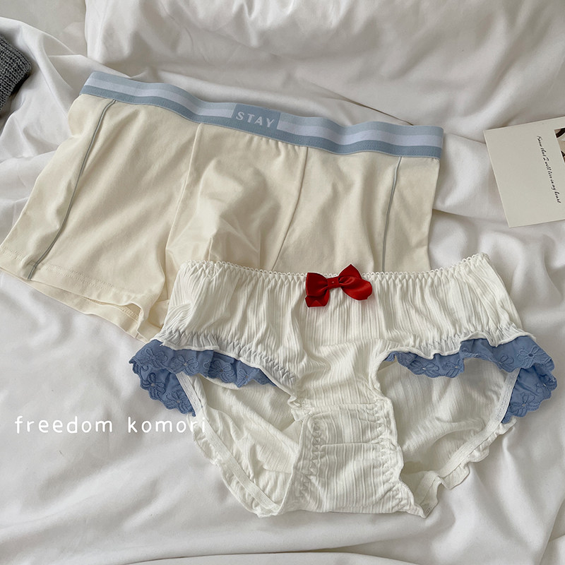 Your princess Little Sister Blue and White Lovers Underwear one man and one woman Summer middle waist Male Modale Pants-Taobao