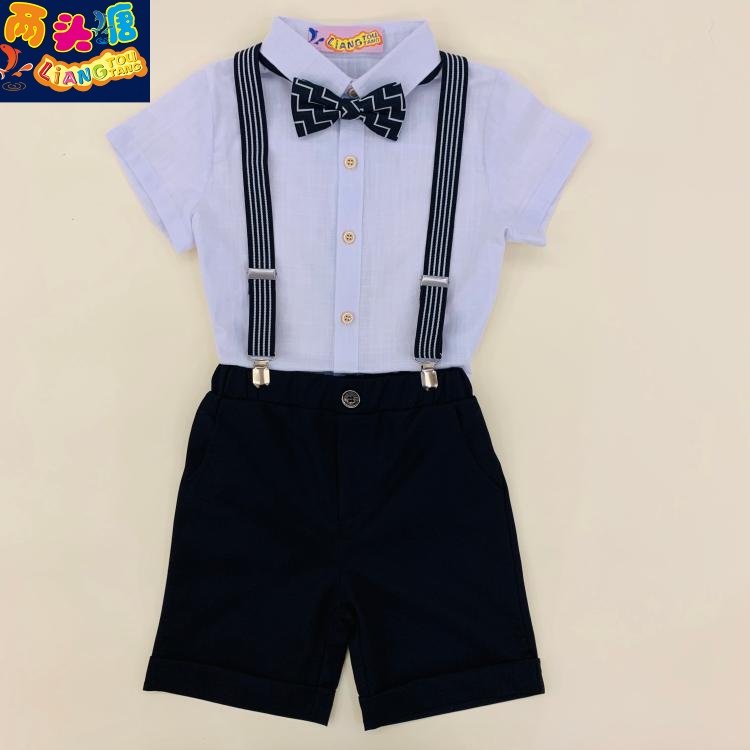 Boy's Western-style shorts Cuddle Bag Suit Summer Kindergarten Graduation Photo Out of Flower Boy Gown Pure Cotton Shirt