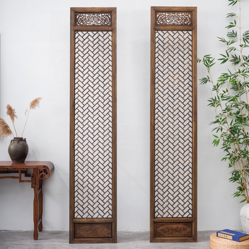 Dongyang Wood Carving Solid Wood Screen Partition for Living Room, Chinese-Style Lattice Window, Antique-Style Distressed Tea Room Entrance, Complex Hollow Door