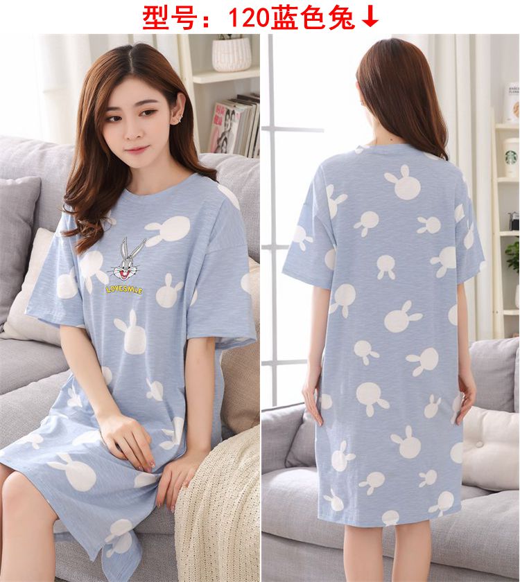 Dễ thương nightdress nữ mùa hè bông mùa hè ngắn- tay nhà ăn mặc kích thước lớn đồ ngủ mùa hè bông nhà dịch vụ