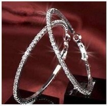 Silver-plated big ring ring earrings European and American exaggerated big earring ring rhinestone fashion temperament earring stud female hypoallergenic