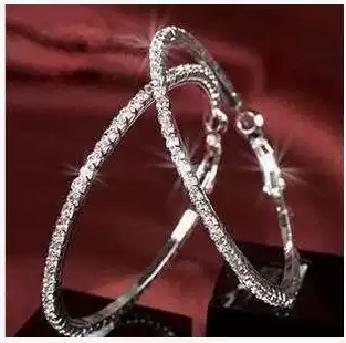Silver-plated big ring ring earrings European and American exaggerated big ring ring ring rhinestone fashion temperament earring ear needle female hypoallergenic