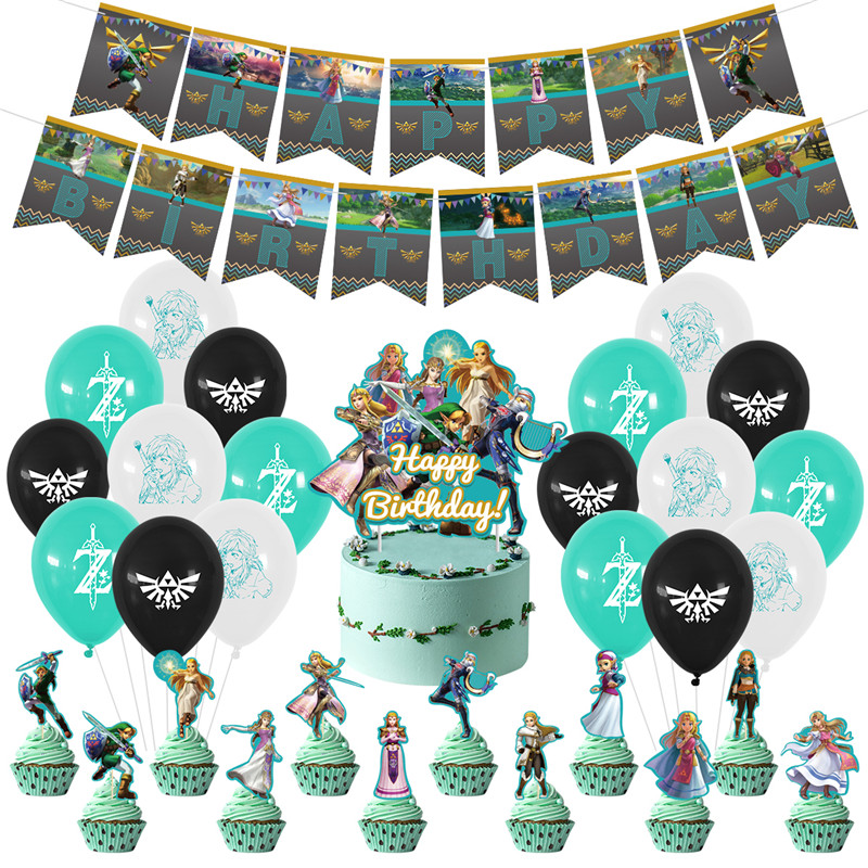 Zelda themed birthday party decoration kit flag cake plug-in balloon layout supplies