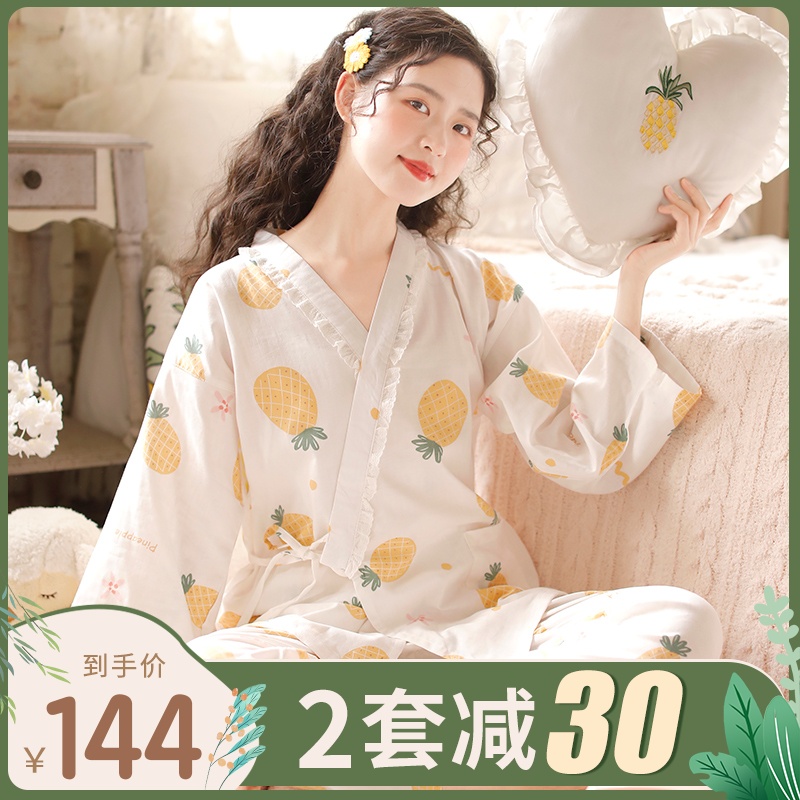 Fuduo spring autumn long sleeves Summer thin section pure cotton cotton cloth lunar subsuit kimono kimono breast-feeding pyjamas postnatal home clothes