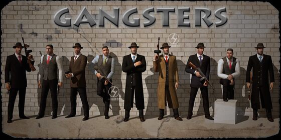Unity Gangsters low model gangster suit thug gangster shooting character character model animation action