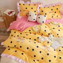 Princess four-piece girl quilt cover ins coral velvet 3 four-piece crystal velvet falena bedding winter