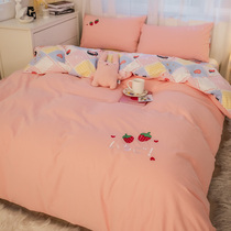 Nordic four-piece cotton cotton light luxury 100 simple hipster quilt cover sheets three-piece bedding 4