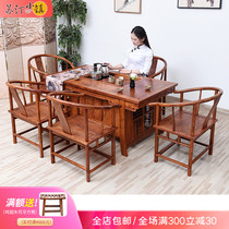 Red wood furniture flower pears wood tea table and chairs combined living room tea table tea table simple tea table Chinese solid wood tea table