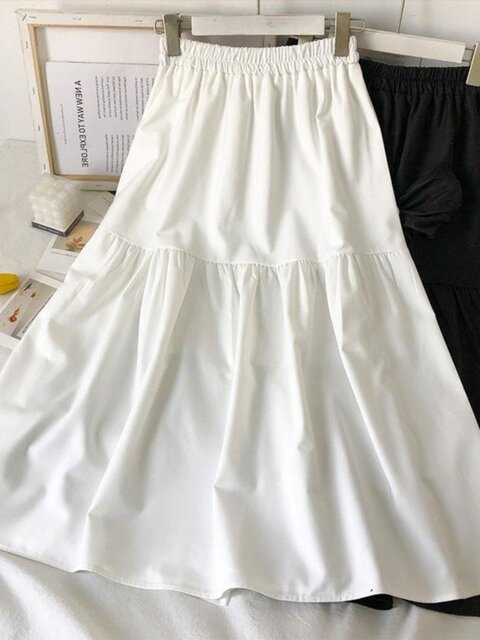 Summer 300Jin Jin equals 0.5kg plus size women's bow three-dimensional flower elastic waist skirt mid-length solid color versatile A-line skirt