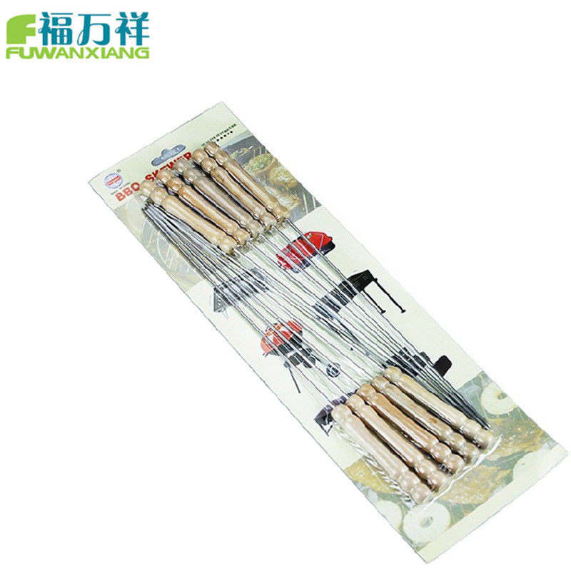 Fu ten thousand Xiang Barbecue Tool ten only Magnetic Stainless Steel Barbecue Needle Barbecue Sign Wood Handle Food Baking Needle