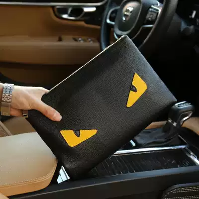 Hong Kong's new men's leather black clutch envelope bag fashion wild small monster large capacity handbag