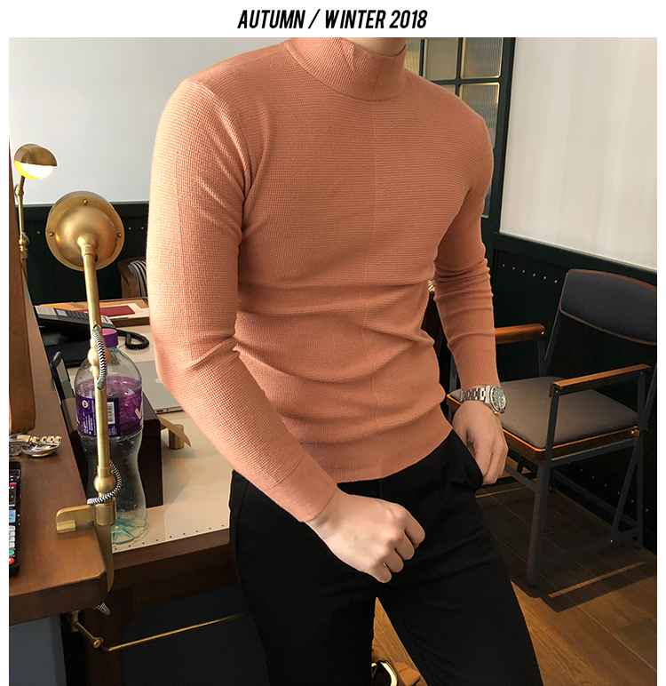[Capricorn] Áo len cổ lọ nửa mùa đông 2018 màu đậm cổ nam phiên bản Hàn Quốc của thời trang tự tu luyện đan đáy áo thủy triều áo len cổ tim nam