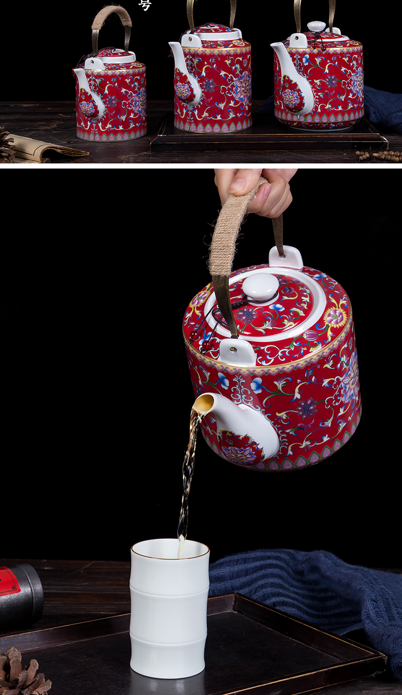 Cool, colored enamel kettle household of Chinese style old antique teapot high - temperature large - sized ceramic teapot cold water