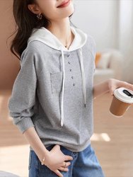 First-Line Brand Ge Di (Brother) Cut-Label Export Women's Clothing, Loose Fit, Slimming, Simple Long-Sleeve, Elegant Hooded Sweatshirt for Autumn